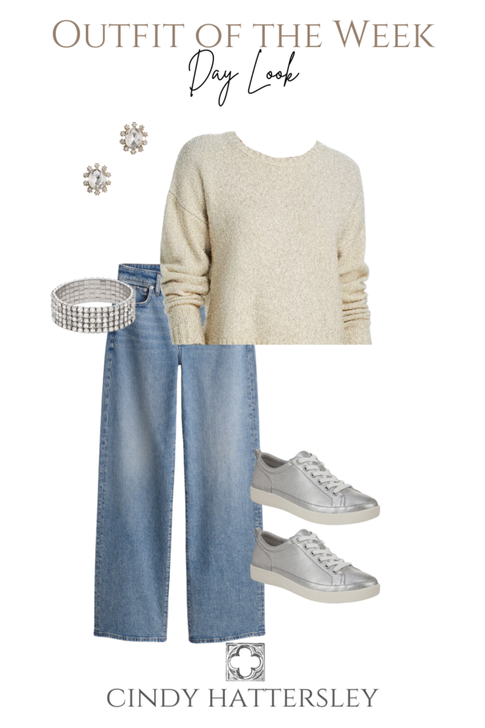 Metallic sweater and Jeans