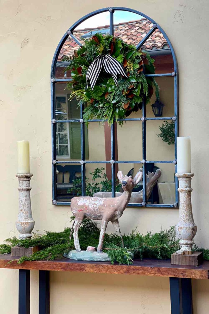 Console table with Deer and Magnolia Company Wreath
