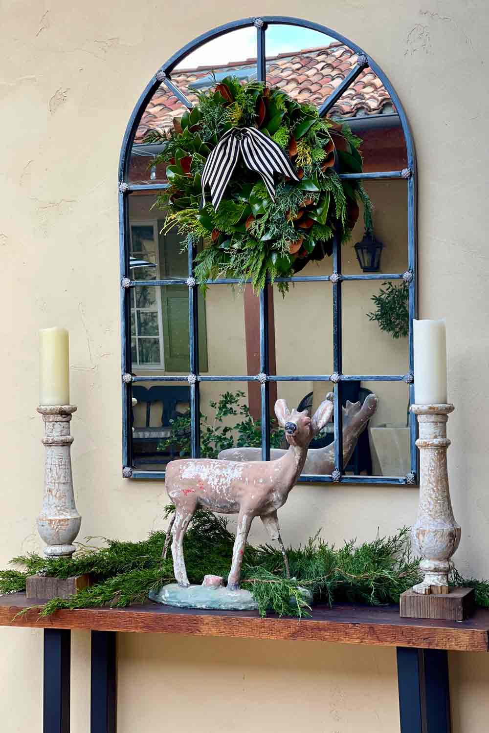 Console table with Deer and Magnolia Company Wreath