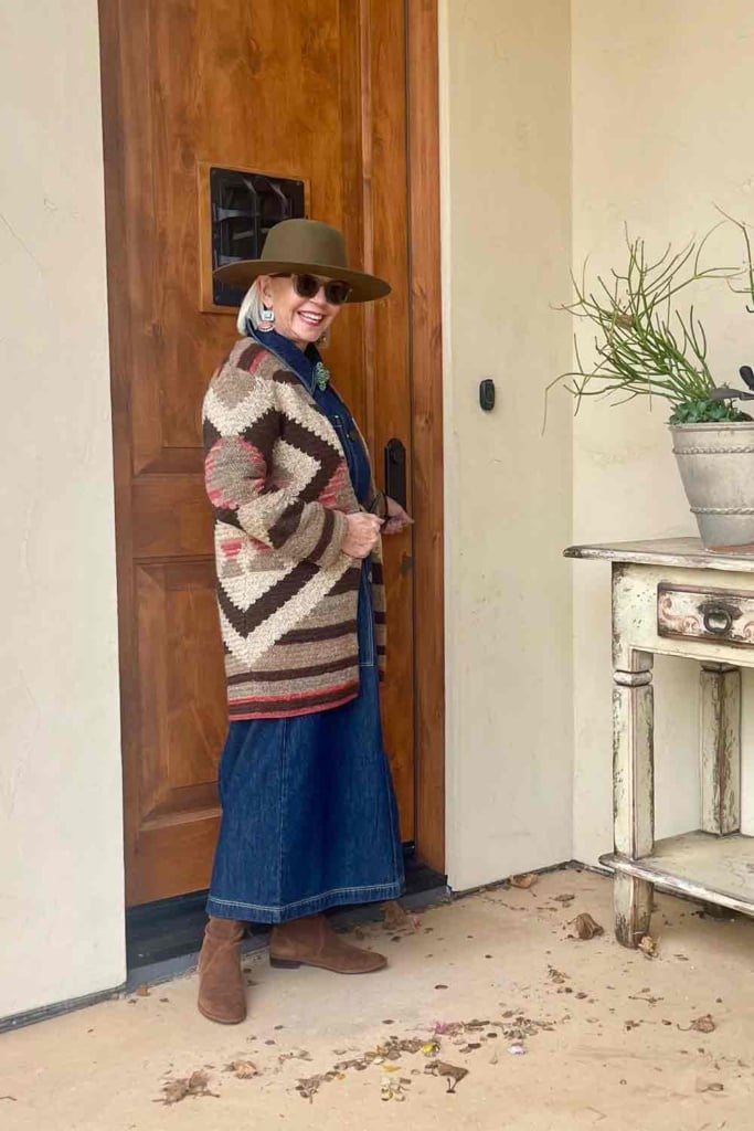 denim shirt dress with vintage Ralph Lauren Sweater