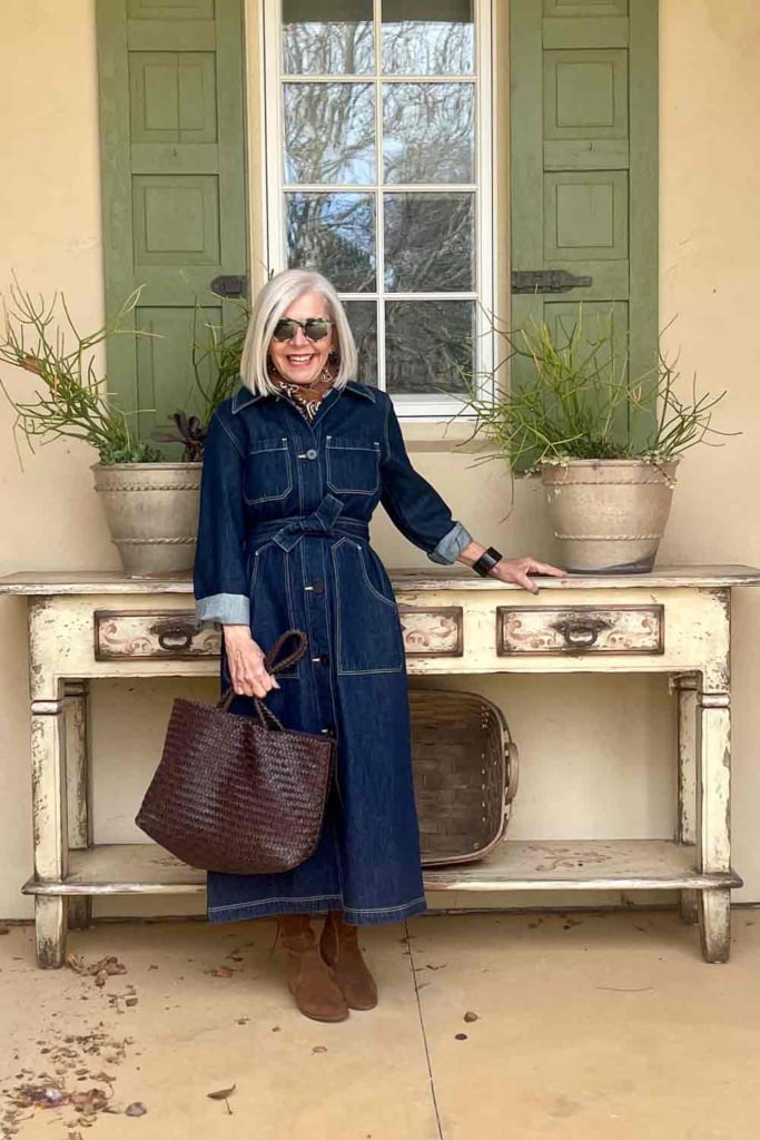 Denim Midi Dress Belted with Boots-cindy hattersley