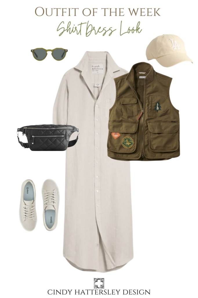 Shirtdress & Camo Vest Look