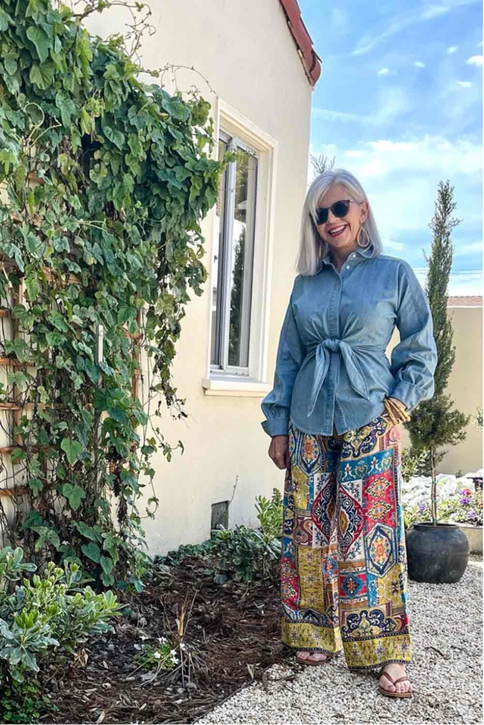 Ralph Lauren tie waist chambray top