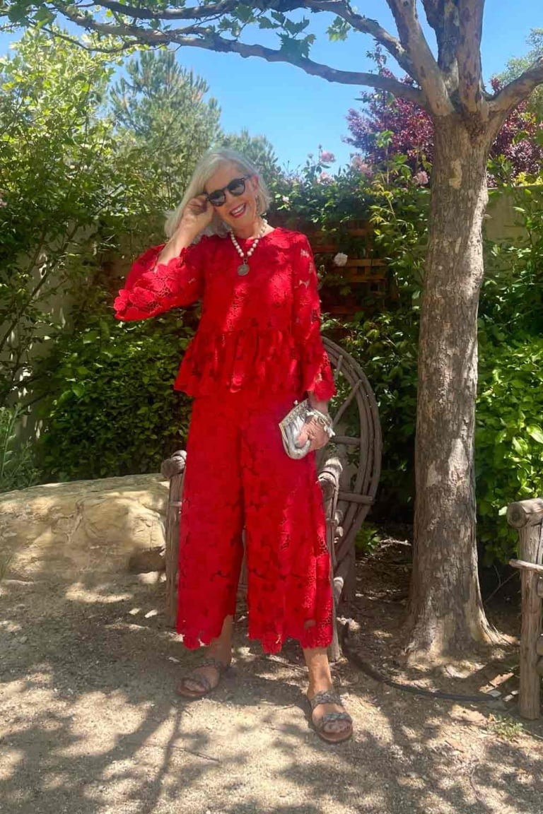 red lace two piece outfit