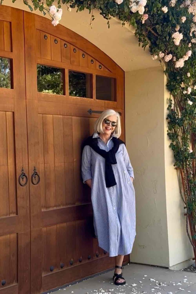 BR Shirt Dress with Open Weave Sweater