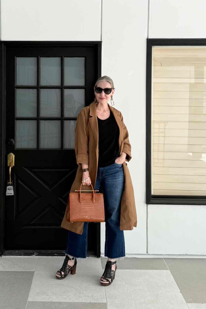 Dawn Lucy in trench and jeans