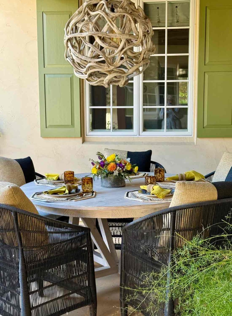 courtyard table set up for brunch for 30