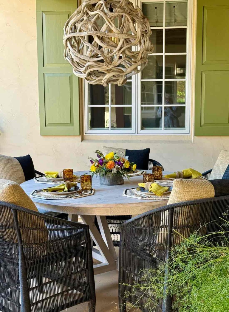 courtyard table set up for brunch for 30