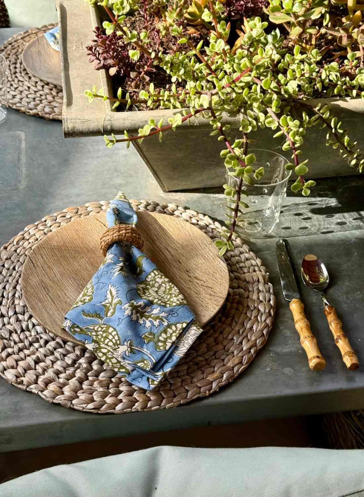 Pool patio dining table place setting