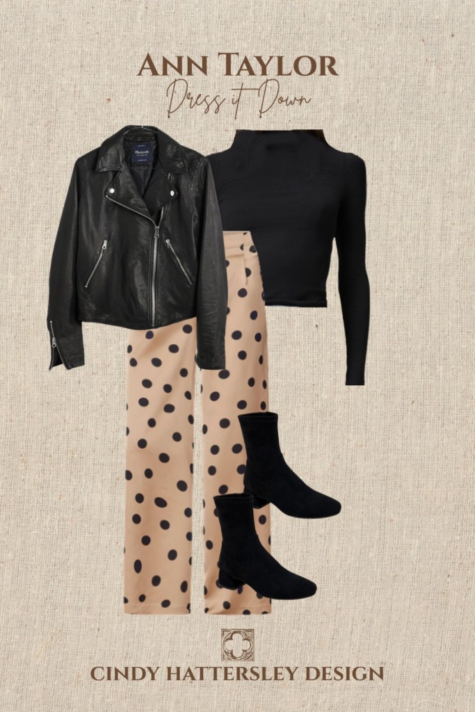 Ann Taylor Wide Leg Polka Dot Pants Outfit