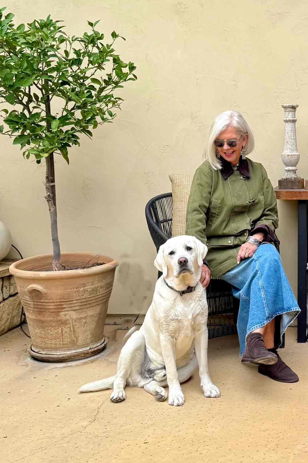BR chore jacket and denim maxi skirt