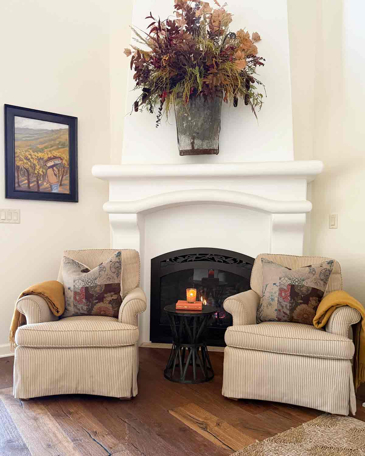 fall fireplace vignette