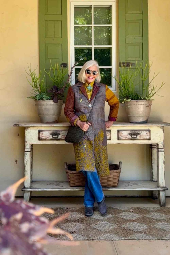 Kantha coat and jeans