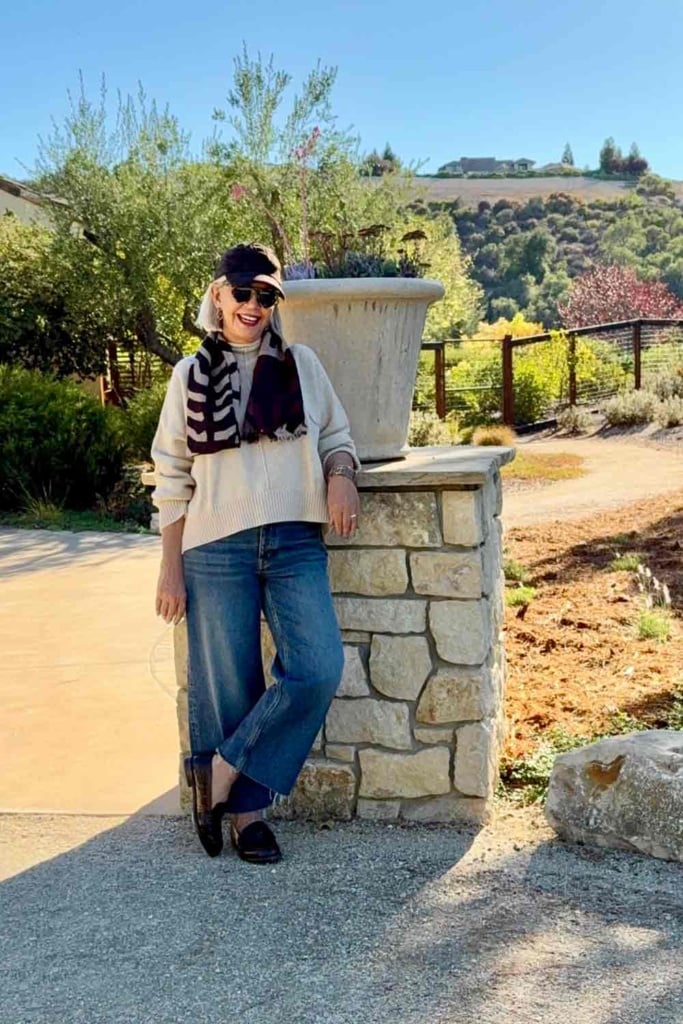 MET scarf, BR sweater, Rag and Bone Jeans, Madewell loafers and hat