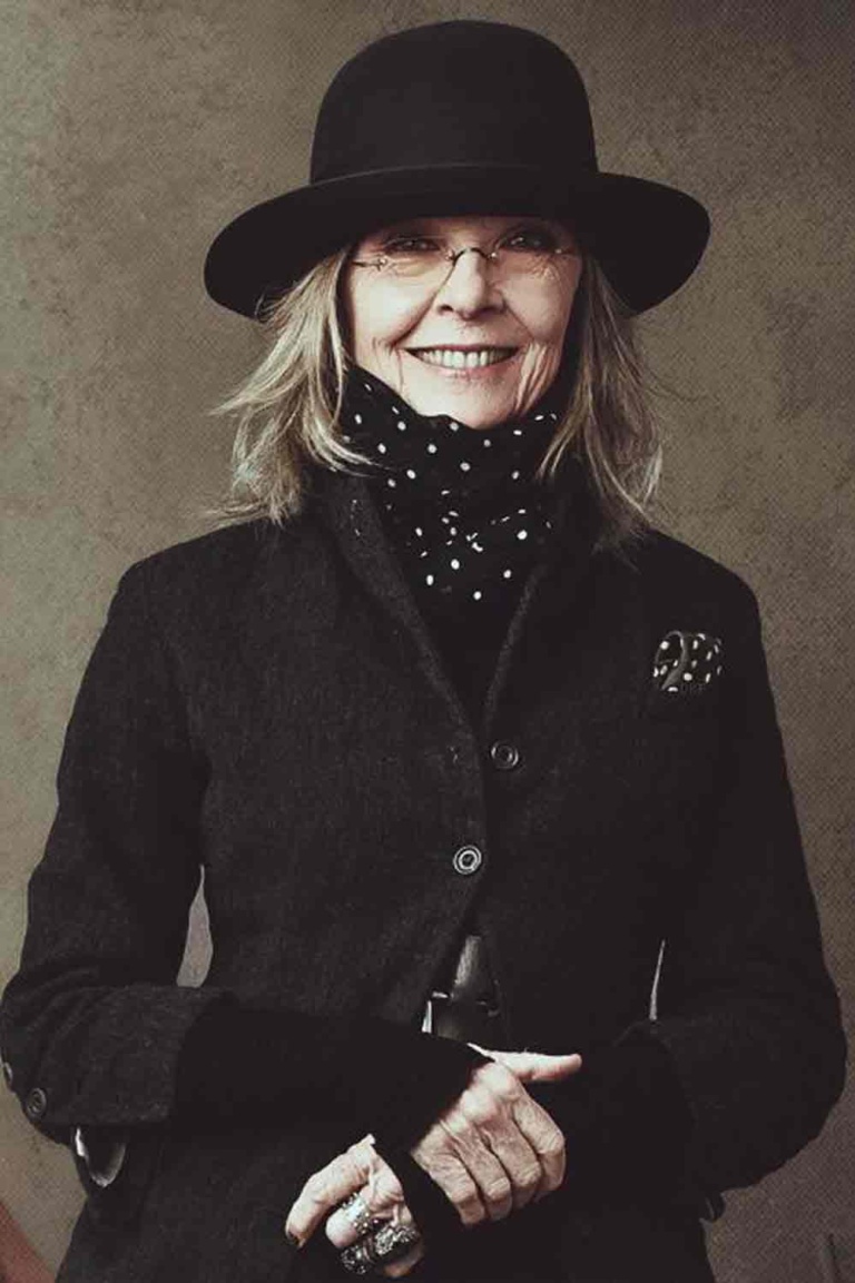 Diane Keaton in black with hat
