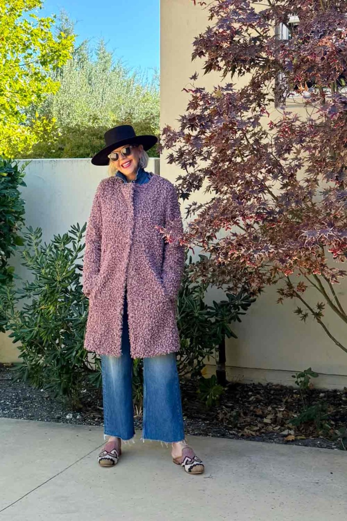 Faux fur coat with jeans