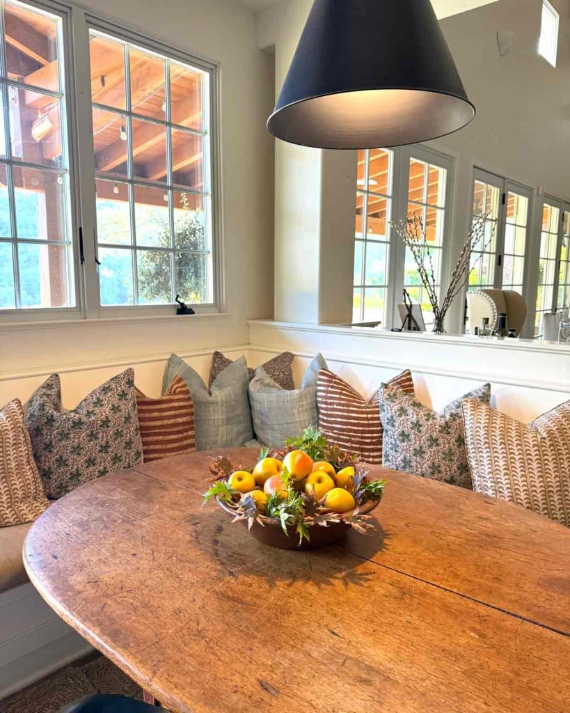 kitchen table vignette with pillows
