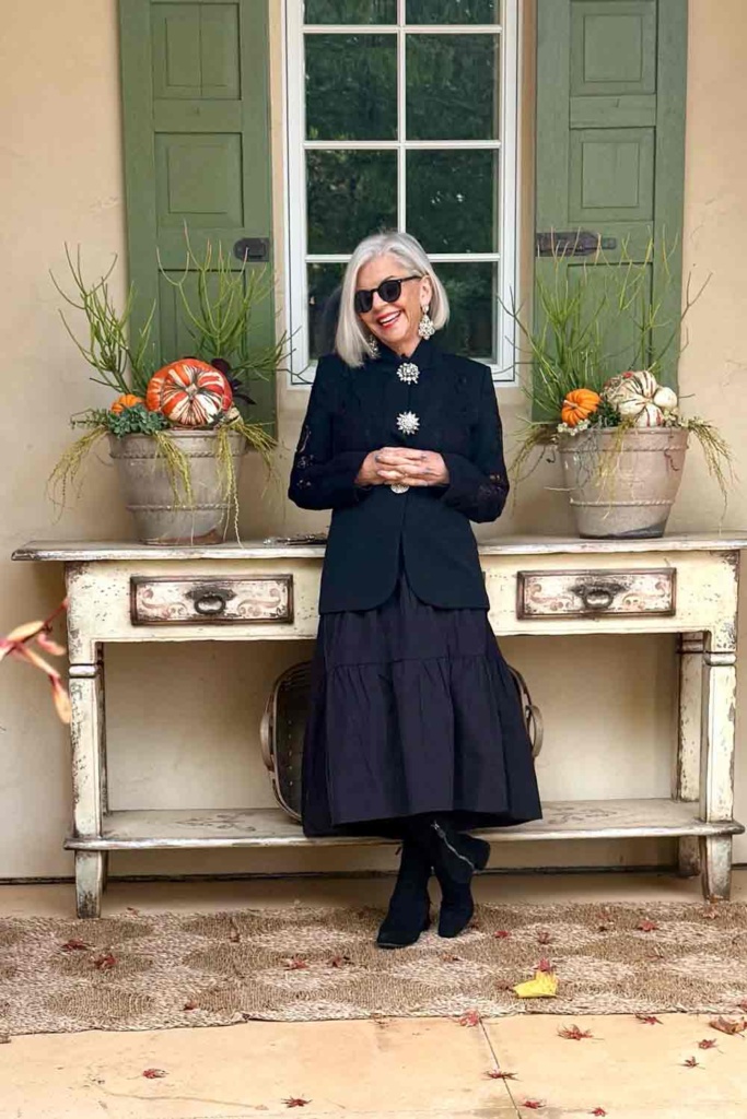 Taffeta skirt with L'agence jacket