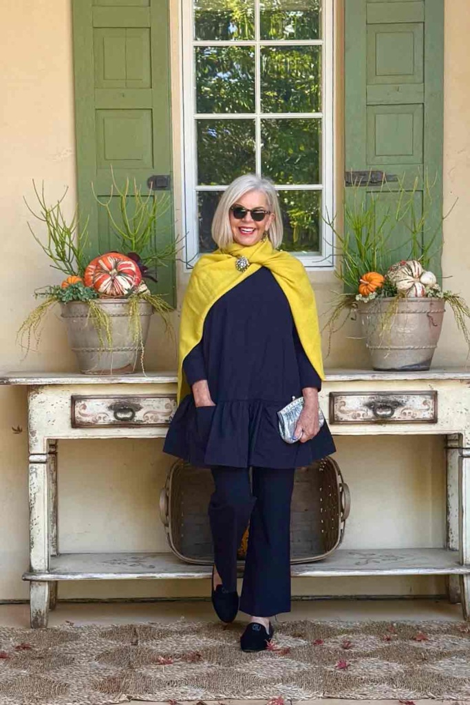 BR Taffeta Top Faux Leather Pants & scarf