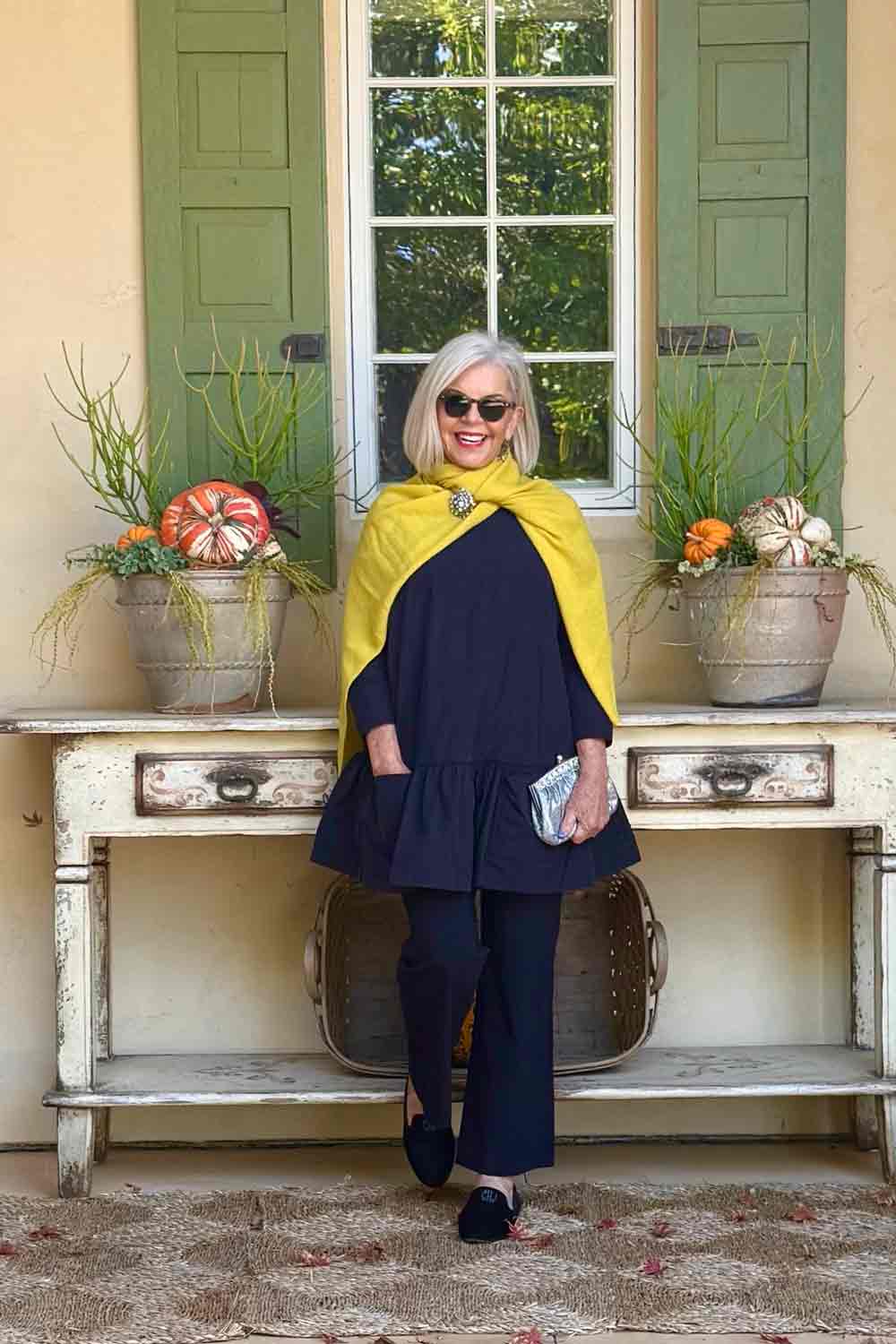 BR Taffeta Top Faux Leather Pants & scarf