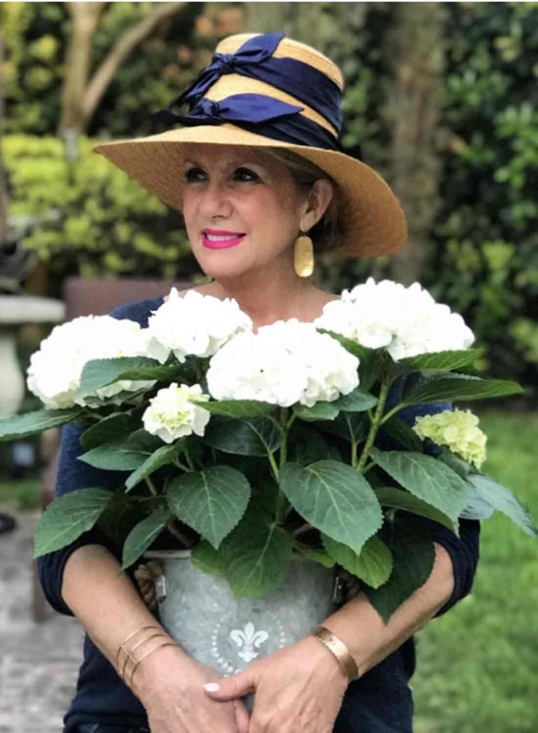 Kim Frick holding hydrangea