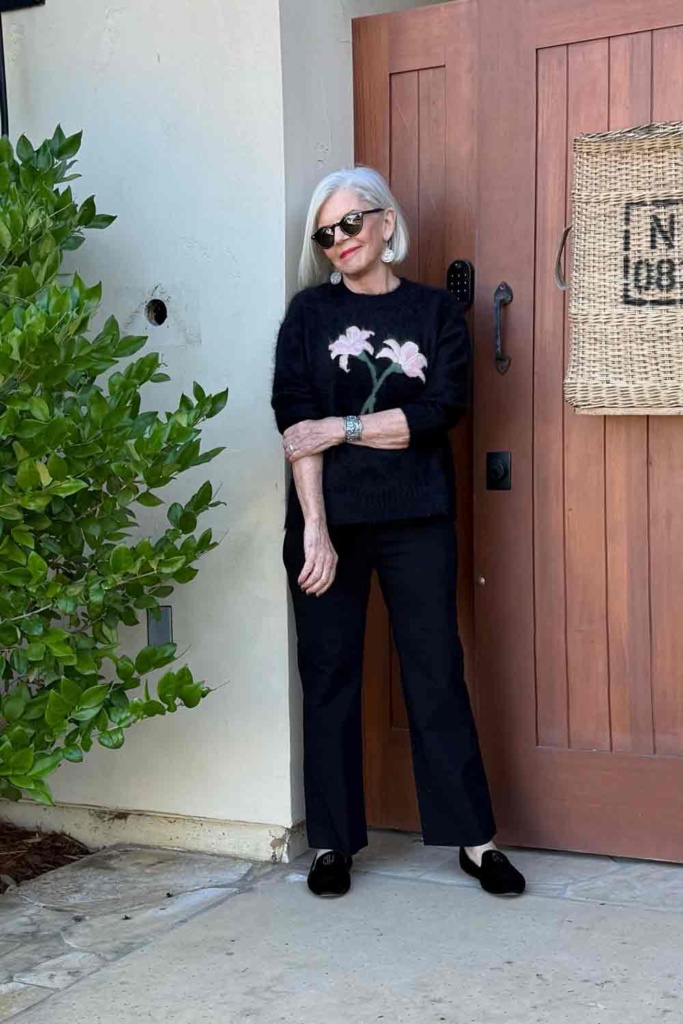 J crew cashmere floral crewneck