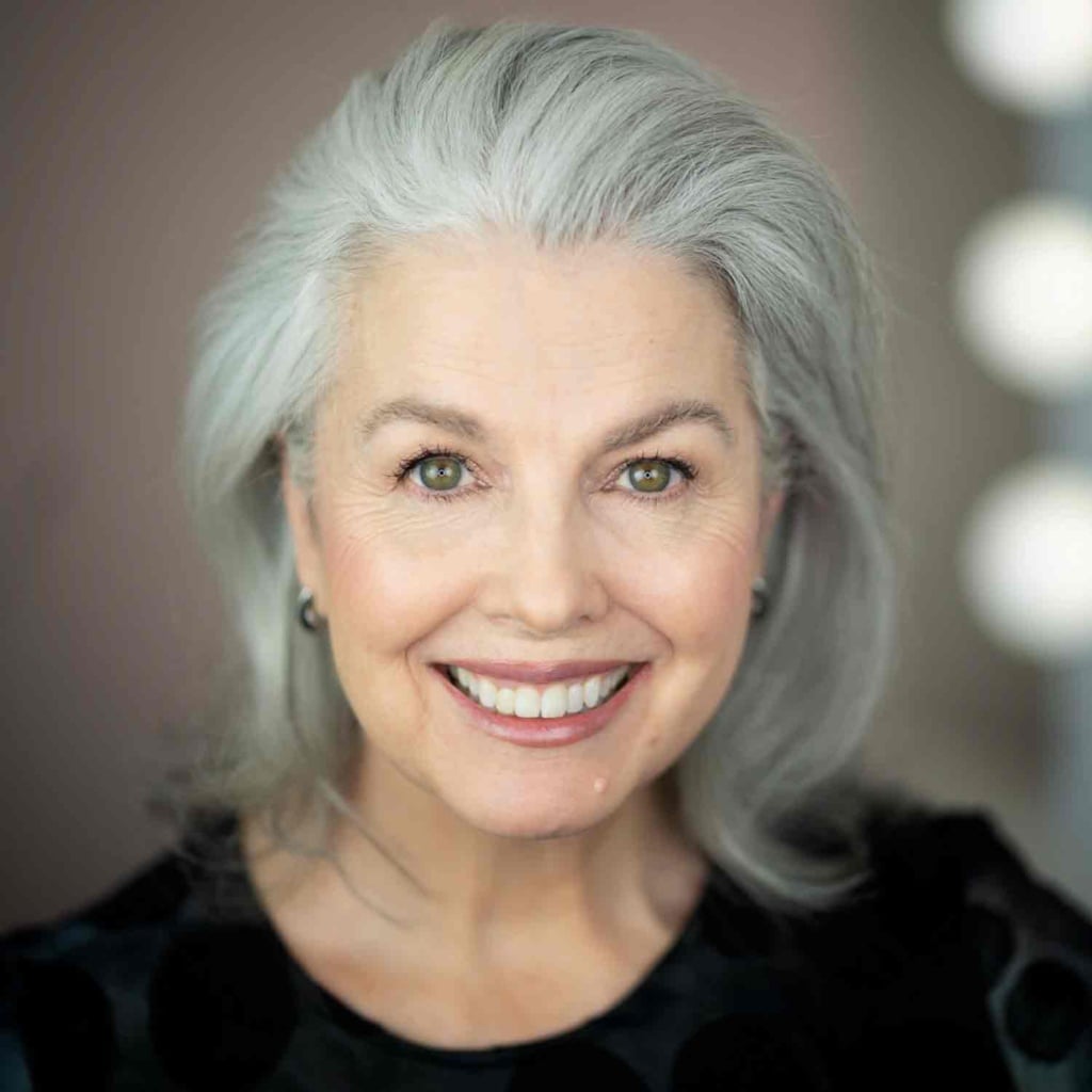 Kerry-Lou Henson, silver hair expert and founder of Silver Style Studio with shoulder bob