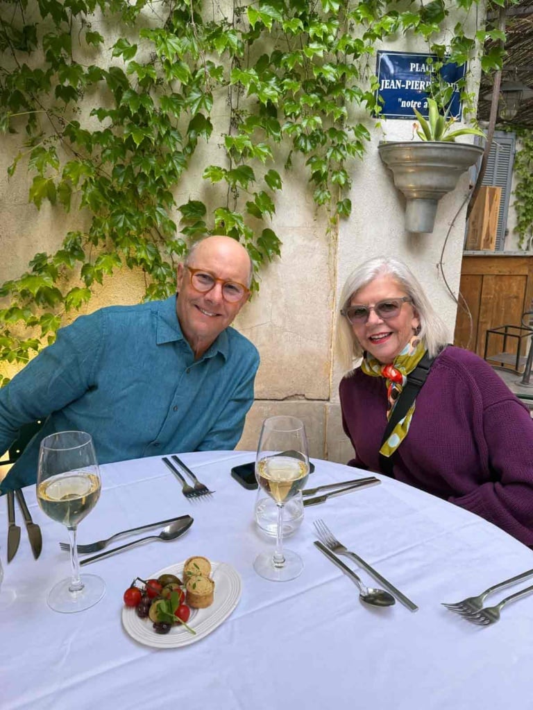 cindy & steve hattersley dining at Lisle sur La Sorgue