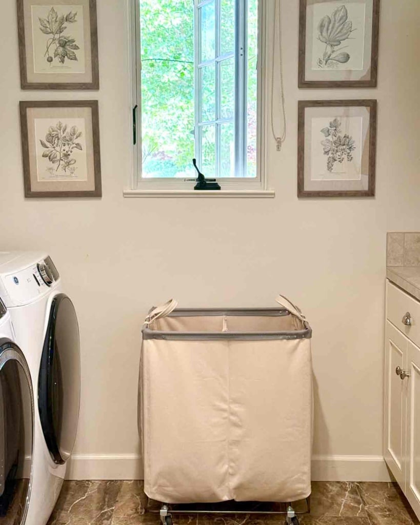 rolling laundry cart in laundry room