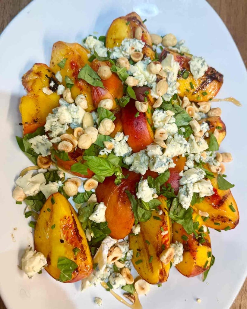 Lauren's Grilled Peach Salad with bleu cheese and hazlenuts