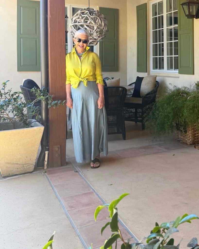 cindy hattersley in chartreuse and aqua
