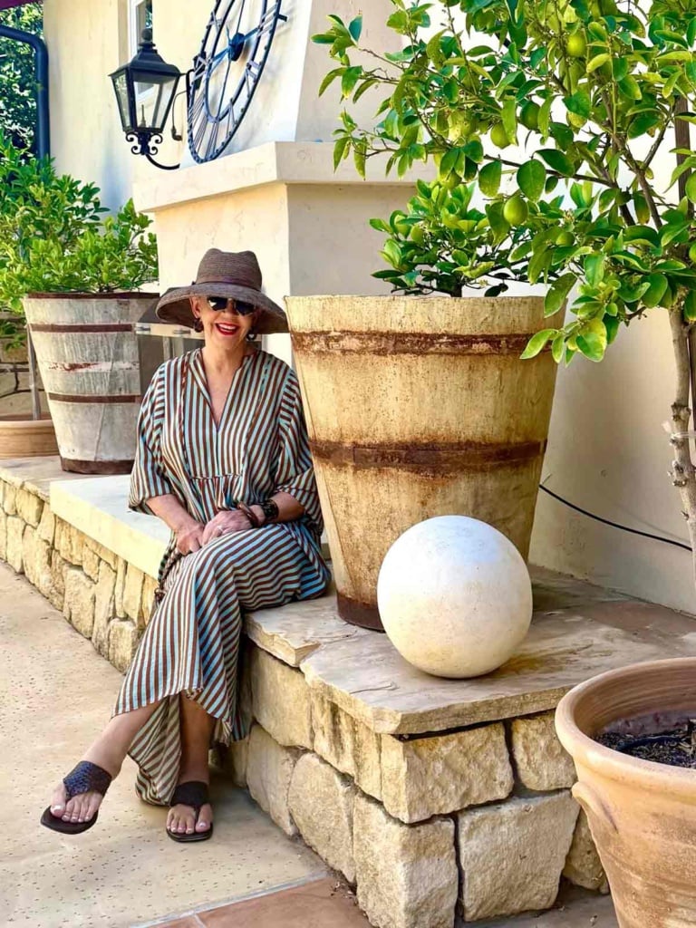 cindy hattersley in striped zara dress and hat