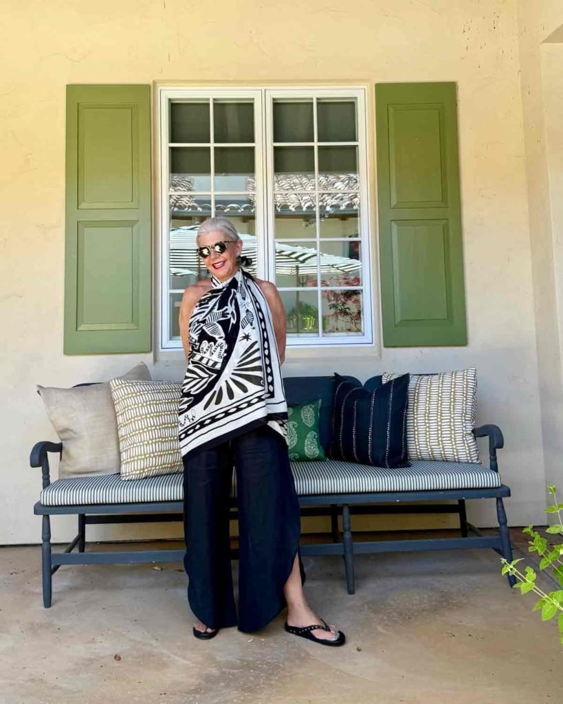 Zara linen pants with scarf as top-cindy hattersley