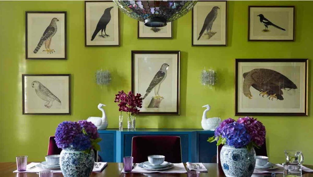 Katie Ridder designed dining room in chartreuse