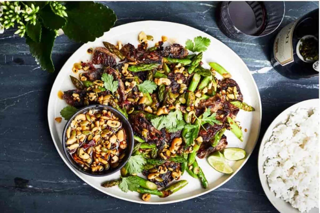 Skirt Steak & Asparagus with Salsa de Semillas