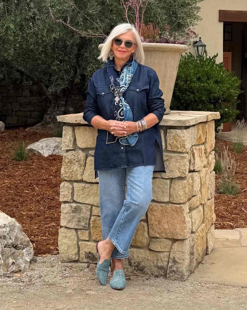 cindy hattersley the art of not trying in denim & bandana scarf