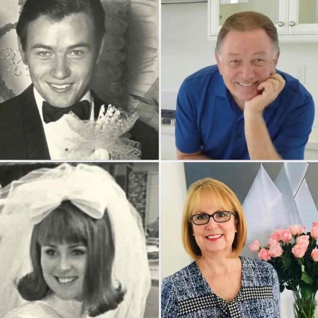 Kathy Perdue and husband Doug then and now