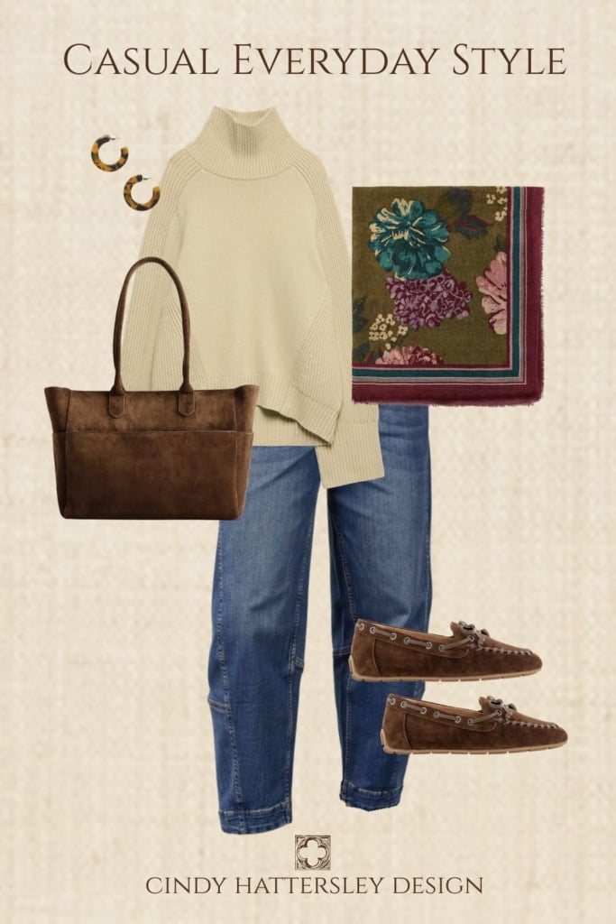 Banana Republic Straw Sweater, Zara Scarf & Quince bag & Gentle Souls mocs