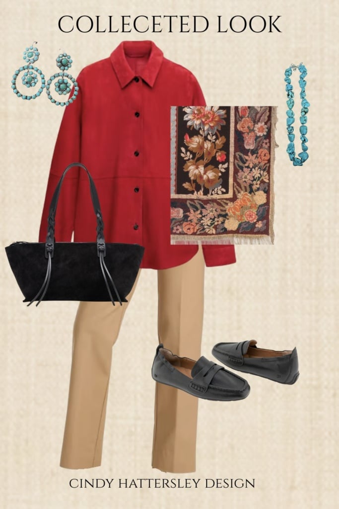Collected look Mango Red Suede Shirt